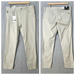 Zara Men's Beige Cream Khaki Chino Pants 36 x 31 Skinny Fit Flat Front Casual